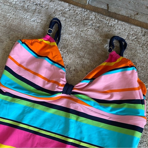 Anne Cole Signature Swimsuit One Piece Striped Wireless Multicolor Colorful: 12 - Picture 2 of 6